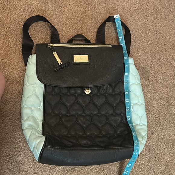 Betsey Johnson Mint Green and Black Quilted Heart Backpack With Gold Hardware - Picture 6 of 8